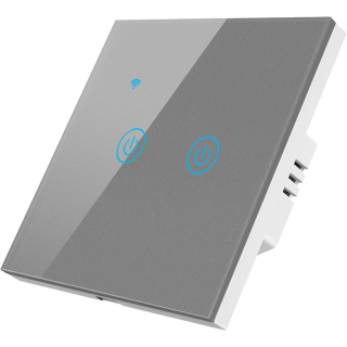 Умный выключатель ROXIMO сенсорный, двухкнопочный, серый